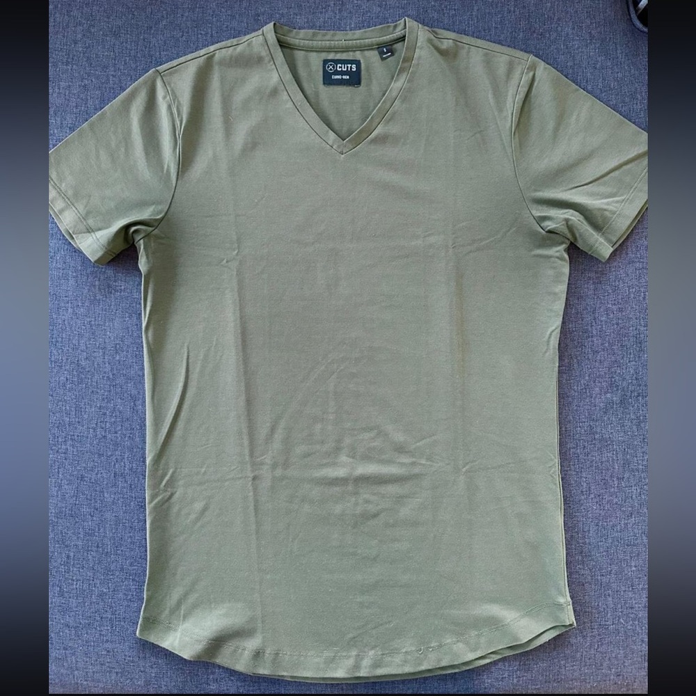 Cuts Men's Olive Green V-Neck Shirt